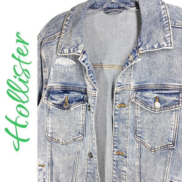 HOLLISTER MEN’s EPIC FLEX DISTRESSED BLUE DENIM JACKET, SIZE LARGE - Picture 3 of 8